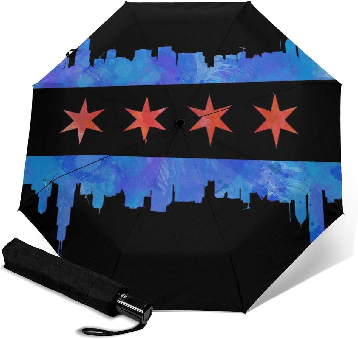 Chicago Flag Umbrella Windproof Automatic TriFold Umbrella