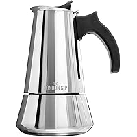 London Sip Stainless Steel Stove-Top Espresso Maker Coffee Pot Italian Moka Percolator, Silver, 3 Cup