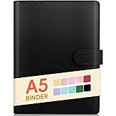 Sooez A5 Binder 6 Ring, Refillable Notebook Planner Cover, Small Leather Organizer Empty Binder for Budget,Journal,Photocard Holder,Recipe Book, Aesthetic Loose Leaf Binder with Magnetic Buckle