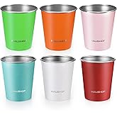 HAUSHOF Pint Cup, 14 oz Stainless Steel Cups, Stackable Metal Drinking Cups, Stacking Beer Pint Cups for Home, Party, Camping, Outdoor, Unbreakable, 6 Pack