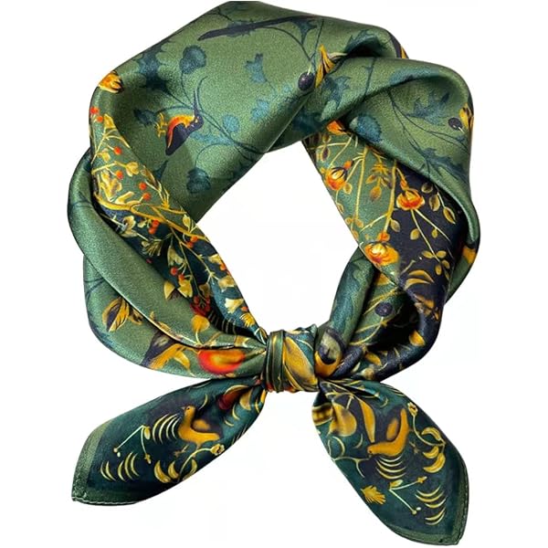 43-Inch Square 100% Silk Floral Shawl Wrap For Women – Green Satin Scarf For All Seasons