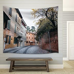 a Path with Fallen Leaves Through The Old House - Fabric Wall Tapestry Home Decor - 51x60 inches