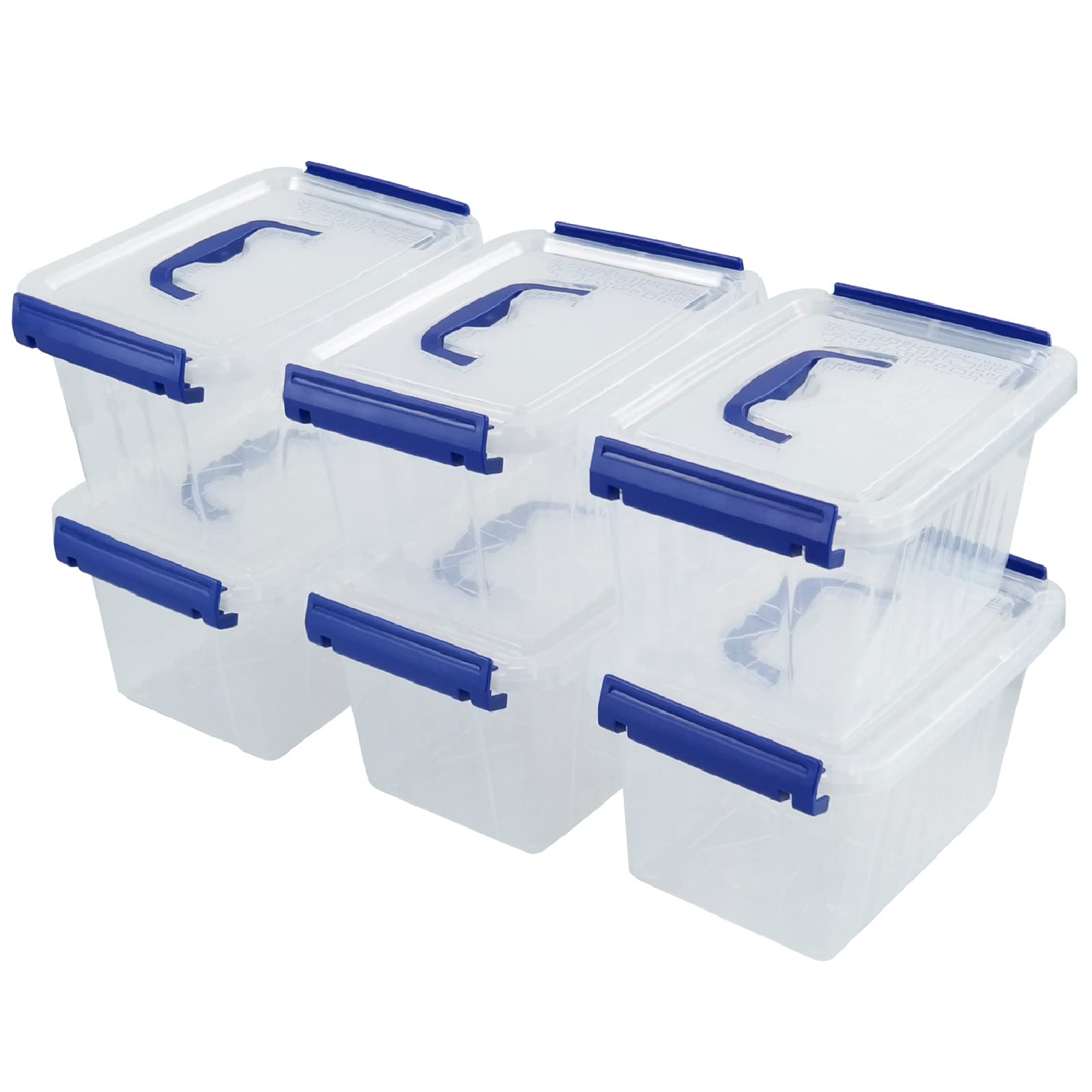 Saedy 6 Pack Lidded Storage Containers, 3 L Latch Storage Box with Blue Handle