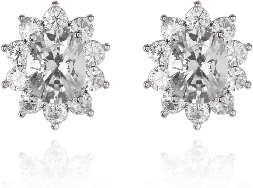 Women's Cubic Zirconia Gold Plated Floral Halo Stud Clip On Earrings