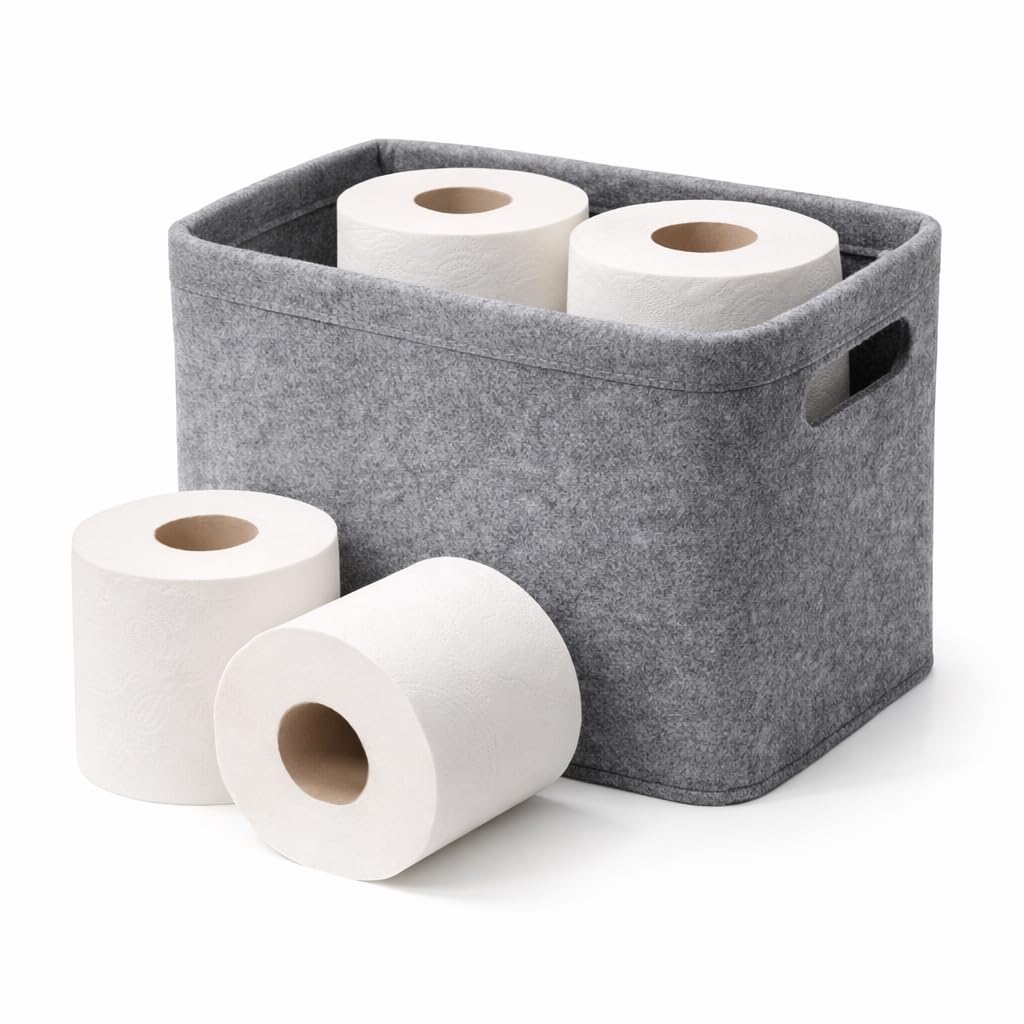 DuneDesign Toiletpaper Storage - Felt Box for 4 Toilet Rolls - Bathroom Decoration Storing Case Grey