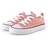 PATPAT Toddler Little Big Kid Lace Up Sneakers Solid Color Canvas Shoes for Girls