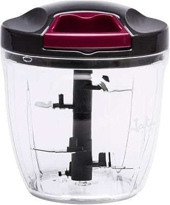 HOGAR HMAQ4506 - Chopper Manual com Corda para todos os tipos de alimentos. 4 alturas de corte. Lâmina de aço inoxidável. Capacidade de 900 ml. Inclui tampa e pá para bater