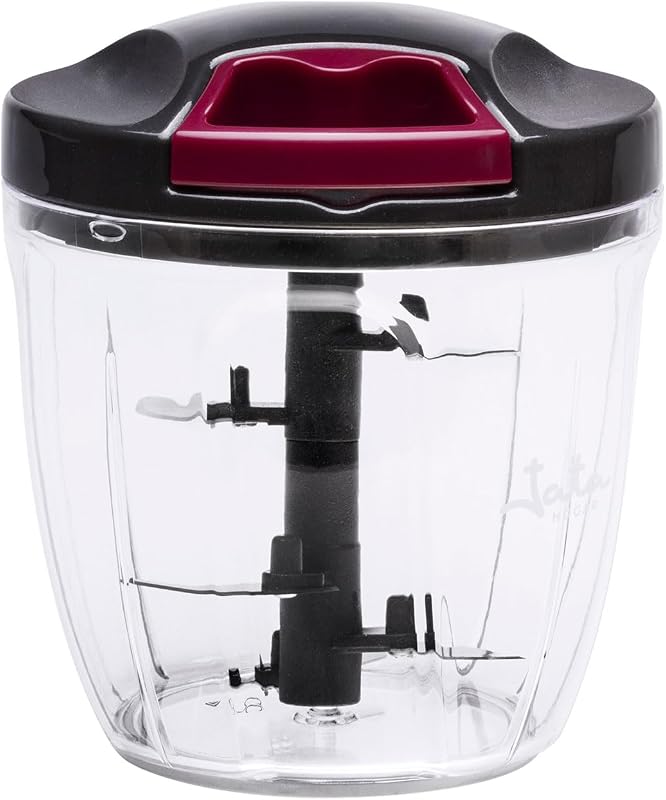 HOGAR HMAQ4506 - Chopper Manual com Corda para todos os tipos de alimentos. 4 alturas de corte. Lâmina de aço inoxidável. Capacidade de 900 ml. Inclui tampa e pá para bater