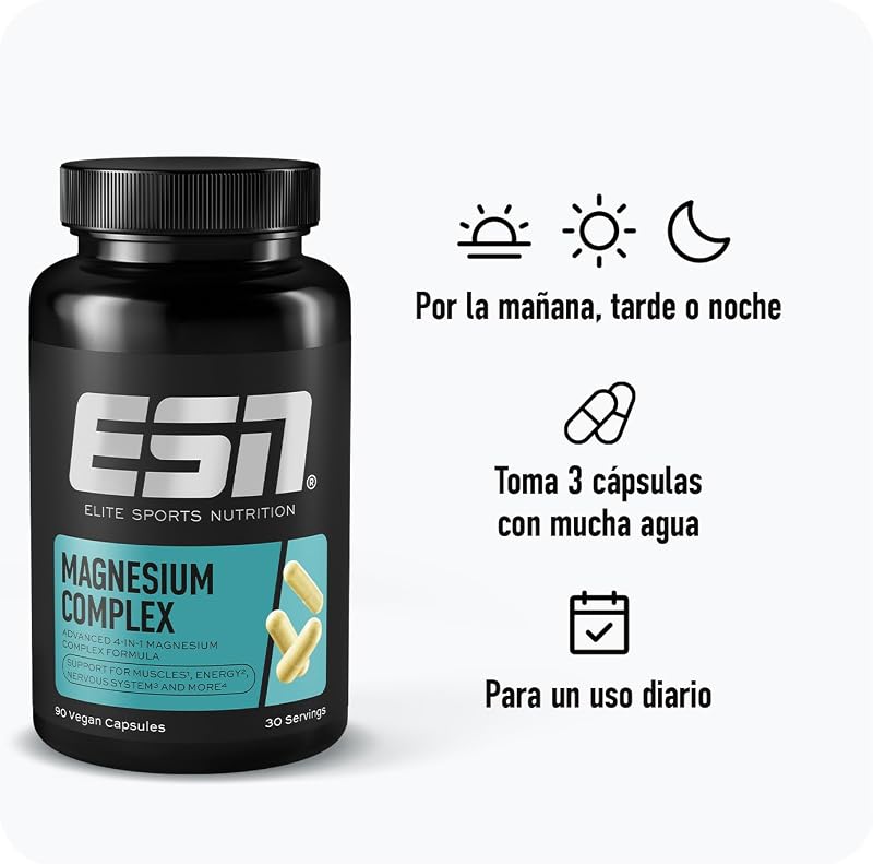 Complexo de Magnésio, 90 cápsulas, 323 mg de magnésio por dose diária, fórmula complexa 4-em-1 - Fabricado na Alemanha