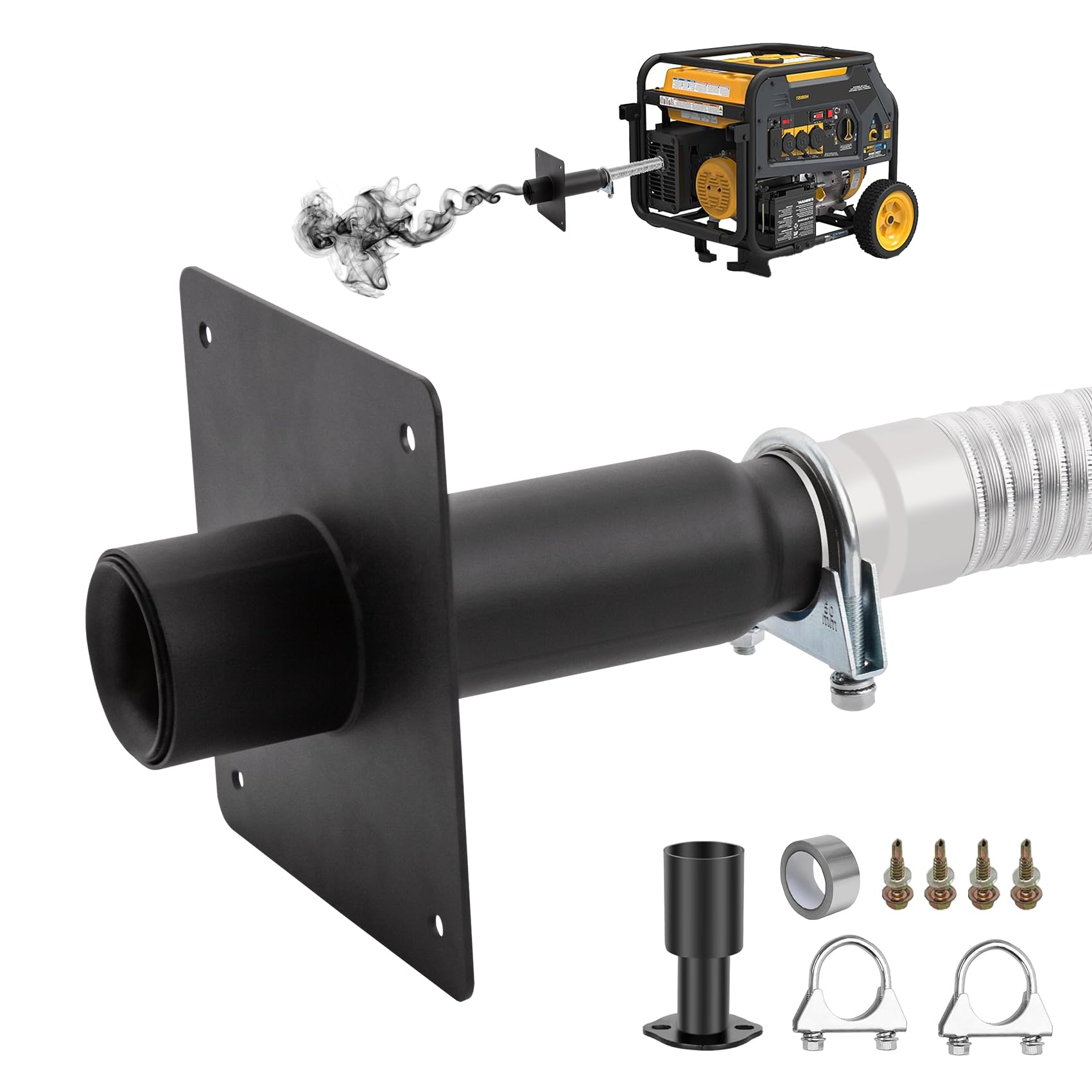 Photo 1 of Generator Exhaust Extension Silencer Kit With Insulated Through-Wall Mounting Plate, Compatible with Firman T07571, T07573, WH03242 and H07552, Honda EU7000is, EU6500is