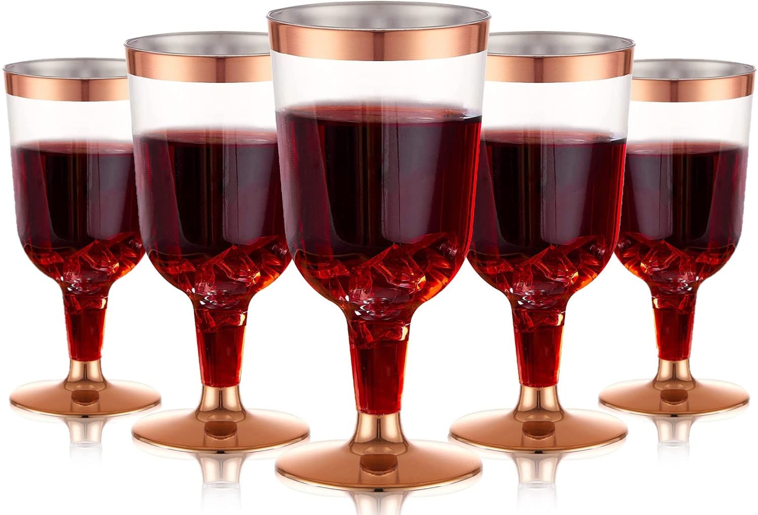 LATERN 30Pcs Plastic Wine Glasses, 170ml Rose Gold Wine Tasting Glasses Reusable Stemmed Party Wine Cups for Drinks Whiskey Champagne Beer Cocktail Martini (13.4 x 6.5cm)