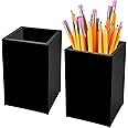 2 Pack Black Acrylic Pencil Pen Holder Cup,Desk Accessories Holder,Makeup Brush Storage Organizer,Modern Design Desktop Stationery Organizer for Office School Home Supplies,2.6x 2.6x 4 inches