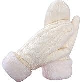 hoyuwak Women's Knit Gloves - Warm Thick Fuzzy Mittens for Cold Weather Outdoor Play & Home