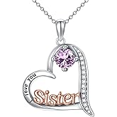 HPQQ Sister Gifts from Sisters Birthstone Necklace 925 Sterling Silver Heart Sister Jewelry Valentines Day Birthday Gifts for Women Best Friend
