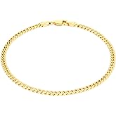 Nuragold 14k Real Yellow Gold Miami Cuban Lightweight Link 3mm Chain Bracelet or Anklet (7"-9") Italian Jewelry for Men & Women