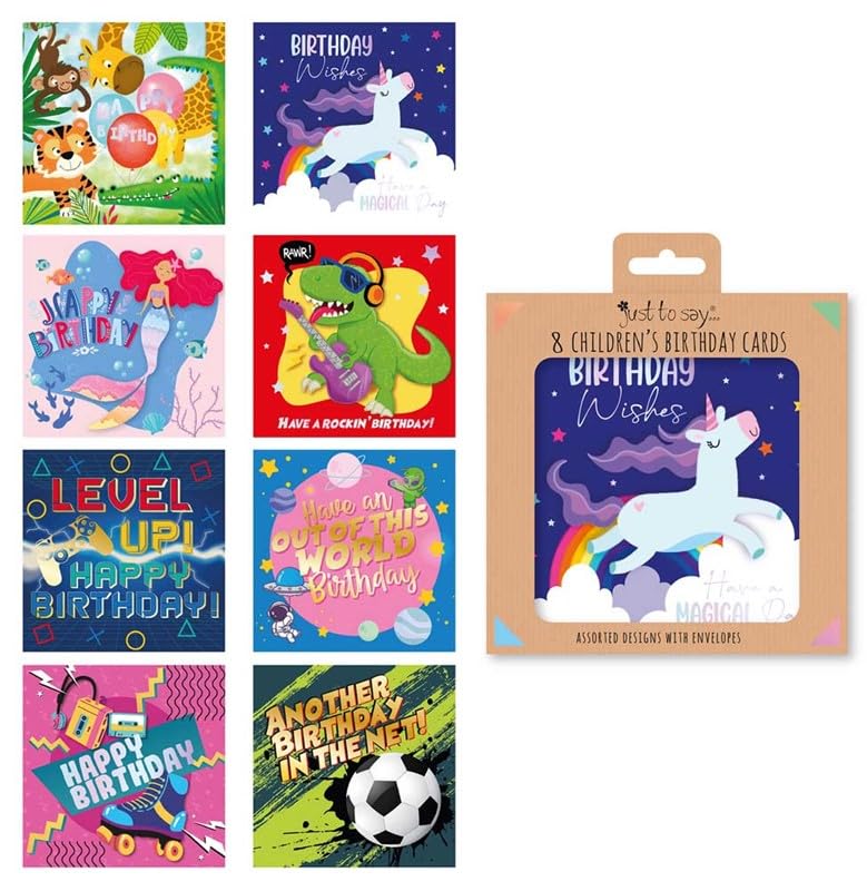 Pack of 8 Mixed Assorted Happy Birthday Kids Cards Greeting Card Boys & Girls
