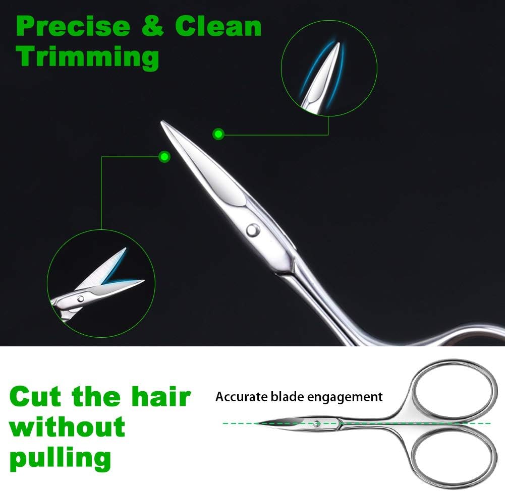 FERYES Nose/Ear Hair Scissors and Eyebrow Scissors Set, 2PCS Makeup Scissors for Facial Hair Trimming, Straight and Rouned Tip Small Grooming Scissors for Men and Women: Home Improvement