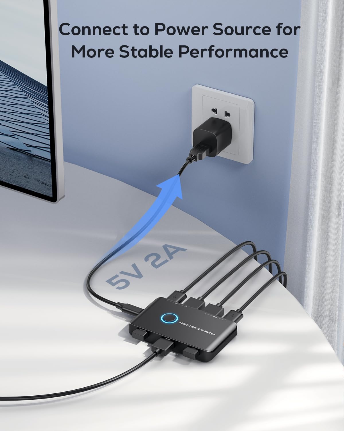 KVM Switch HDMI 2 Port Box,ABLEWE USB and HDMI Switch for 2 Computers Share Keyboard Mouse Printer and one HD Monitor,Support UHD 4K@60Hz,with 2 USB Cable and 2 HDMI Cable