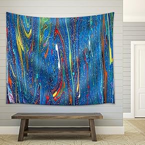 Closeup View of an Original Painting. Abstract Dark Grunge Background - Fabric Wall Tapestry Home Decor - 51x60 inches