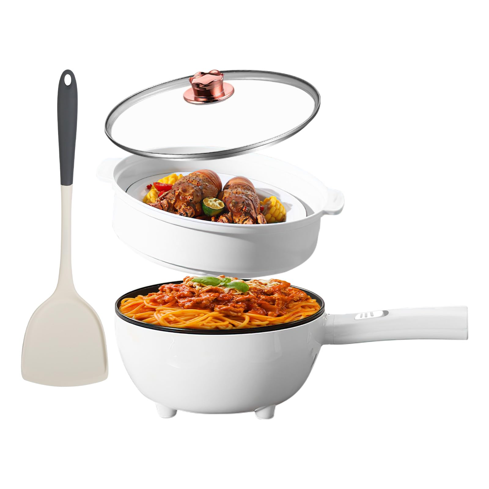 Photo 1 of ***MISSING PARTS***
Hot Pot Electric with Steamer, 3L Non-Stick Frying Pan, Rapid Noodles Cooker Electric Pot for Steak, Egg, Fried Rice, Ramen, Soup with 2 Heating Power, Spatula