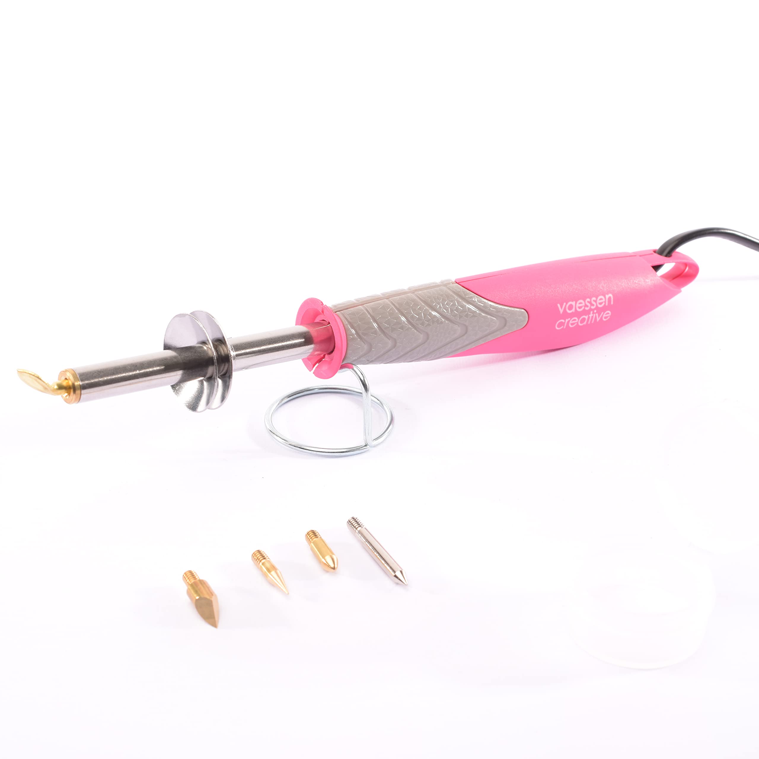 Vaessen Creative Wood Burning Pen Deluxe with 5 Tips, for All Kinds of Crafts, Creative Projects and Unique Creations, Pink-Grey