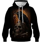 LAOLIUSN Novelty Long Sleeve Hoodie Funny Fashion Skull Print Sweatshirts