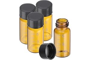 PATIKIL 4pcs 5ml Small Brown Glass Vials with Black Screw Cap, Borosilicate Glass Graduated Sample Bottles for Solid Liquid P
