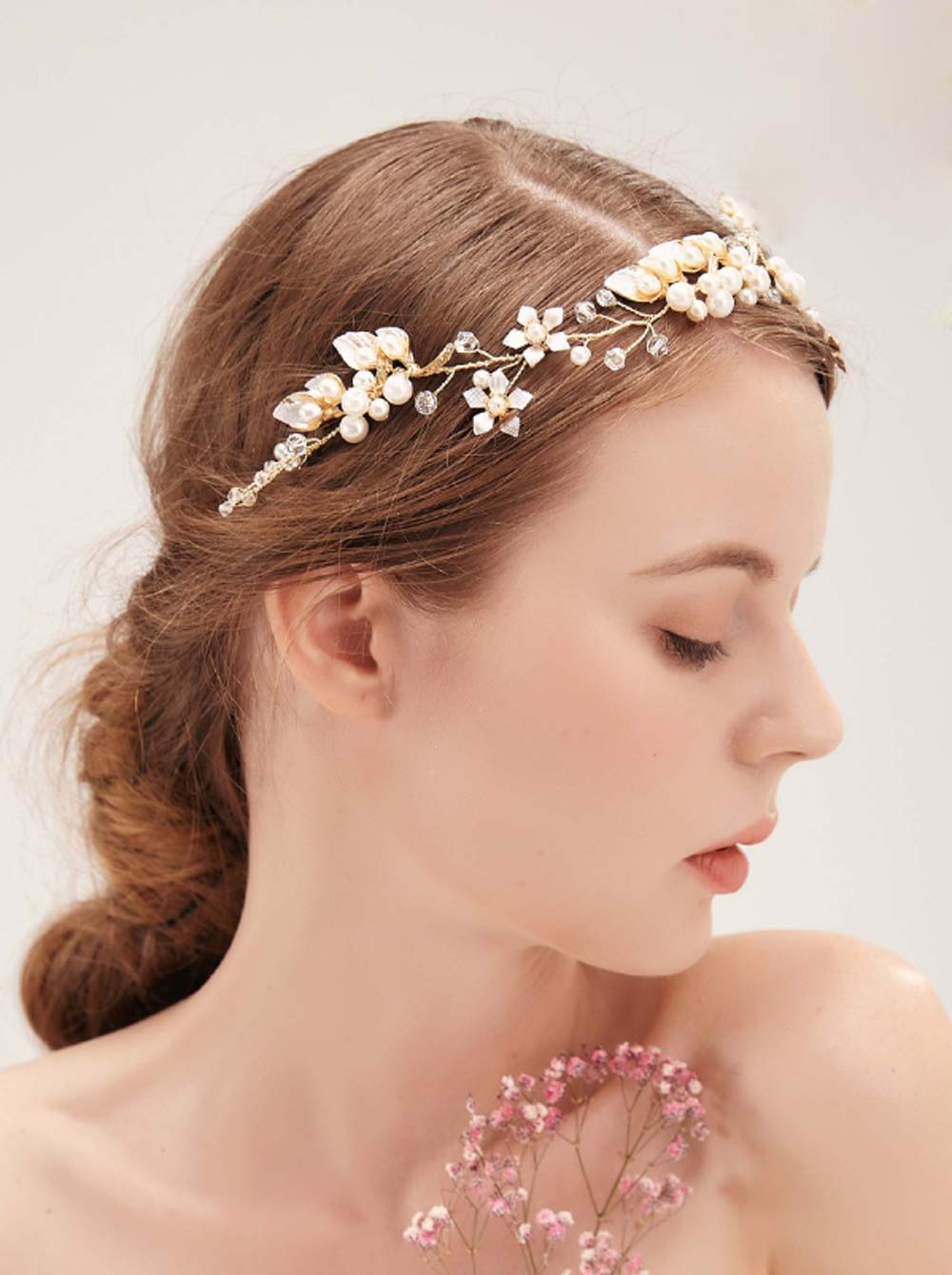 Amazon Com Denifery Crystal And Pearl Hair Vine Babys Breath