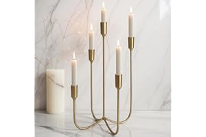 Yielycan Candelabra for 5 Taper Candles – Hand-Forged Candle Holder with Elegant Vintage Finish – Decorative Centerpiece for Dining Room, Living Room or Mantel Decor（Brass Color-Straight）