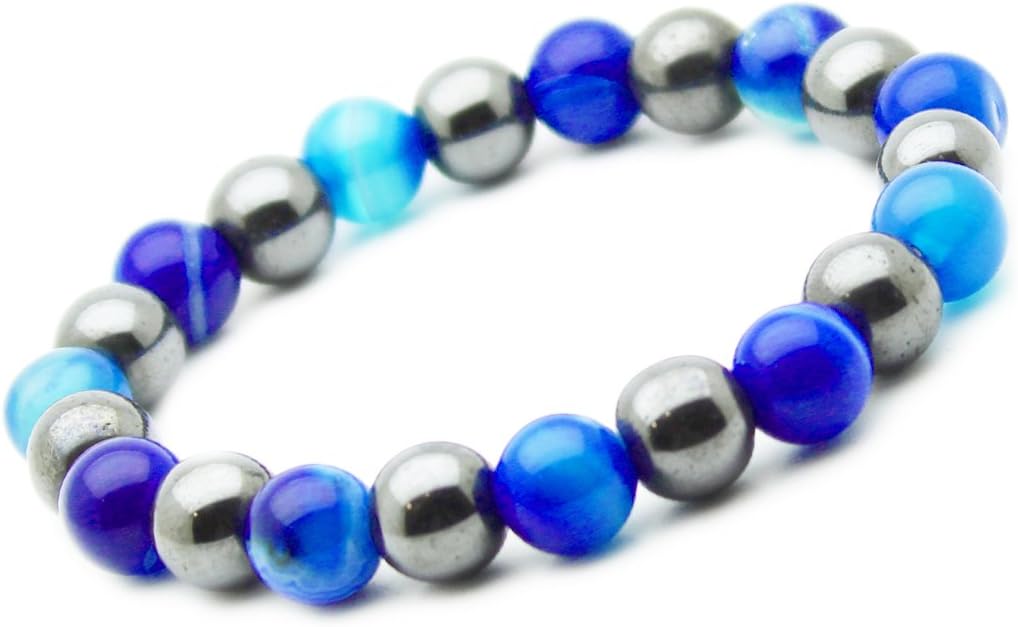 Hematite Bracelet 8 mm With Choice of Semi Precious Stone - Amethyst, Carnelian, Tiger's Eye, Onyx, Rose Quartz, Jade, Howlite, Fluorite, Jasper, Agate