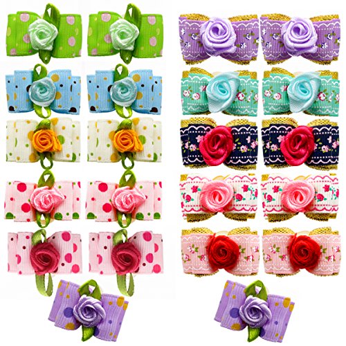 image for YOY 24PCS/12 Pairs Adorable Grosgrain Ribbon Pet Dog Hair Bows with Ru