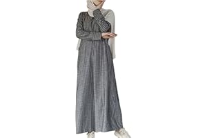 Lmdudan Muslim Dresses for Women Robe Dress Islamic Ladies Conservative Abaya Dress Stripe Cotton Linen Dress Prayer Clothes