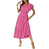 PRETTYGARDEN Women's Summer Floral Boho Maxi Dress Short Sleeve Wrap V Neck Ruffle Long Flowy Beach Wedding Guest Dresses