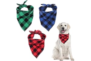 3 Plaid Dog Bandanas – LINKPEACE Christmas Pet Triangle Scarf Classic Plaid Scarves Adjustable Pets Accessories for Small and