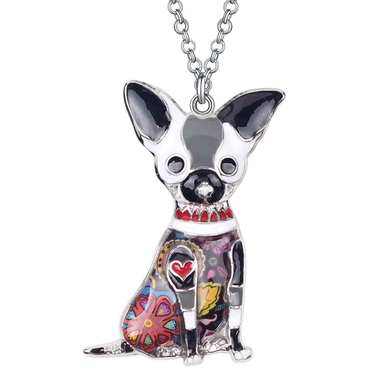 BONSNY Love Pets Enamel Zinc Alloy Chihuahua Necklace Dog Animal Pendant Women Jewelry 18" (Grey)