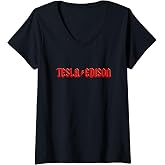 Womens Threadless Nicebleed Tesla Vs. Edison Graphic V-Neck T-Shirt