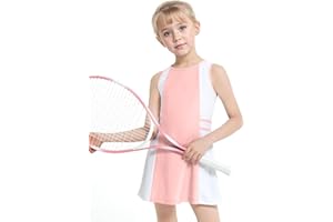JiAmy Girls Tennis Dress 2 Piece Set Sleeveless Athletic Tank Golf Dress and Shorts with Pockets Workout Dress for Kids