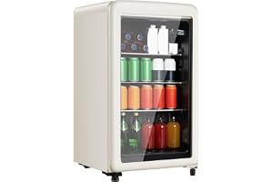 HAILANG+more Retro Beverage Refrigerator, 3.2 Cu.Ft Mini Fridge with Glass Door, Vintage Freestanding Drink Cooler for Office, Bar, Home, Adjustable Shelving, Adjustable Thermostat (White)