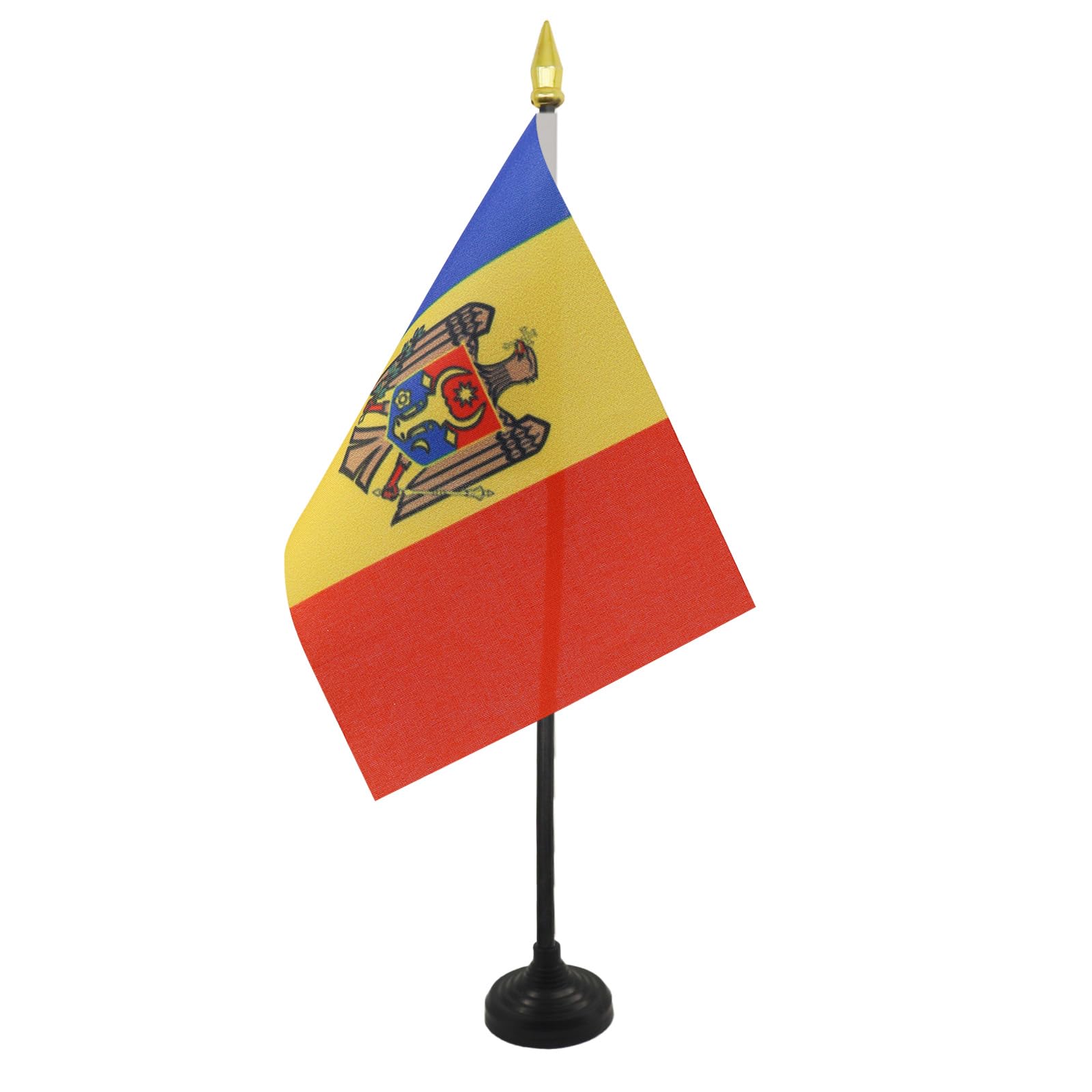 AZ FLAG - Moldova Table Flag 4'' x 6'' - Moldovan Mini Desk Flag 100% Polyester 15 x 10 cm - Office Mini Banner with 10'' Pole - Golden Spear