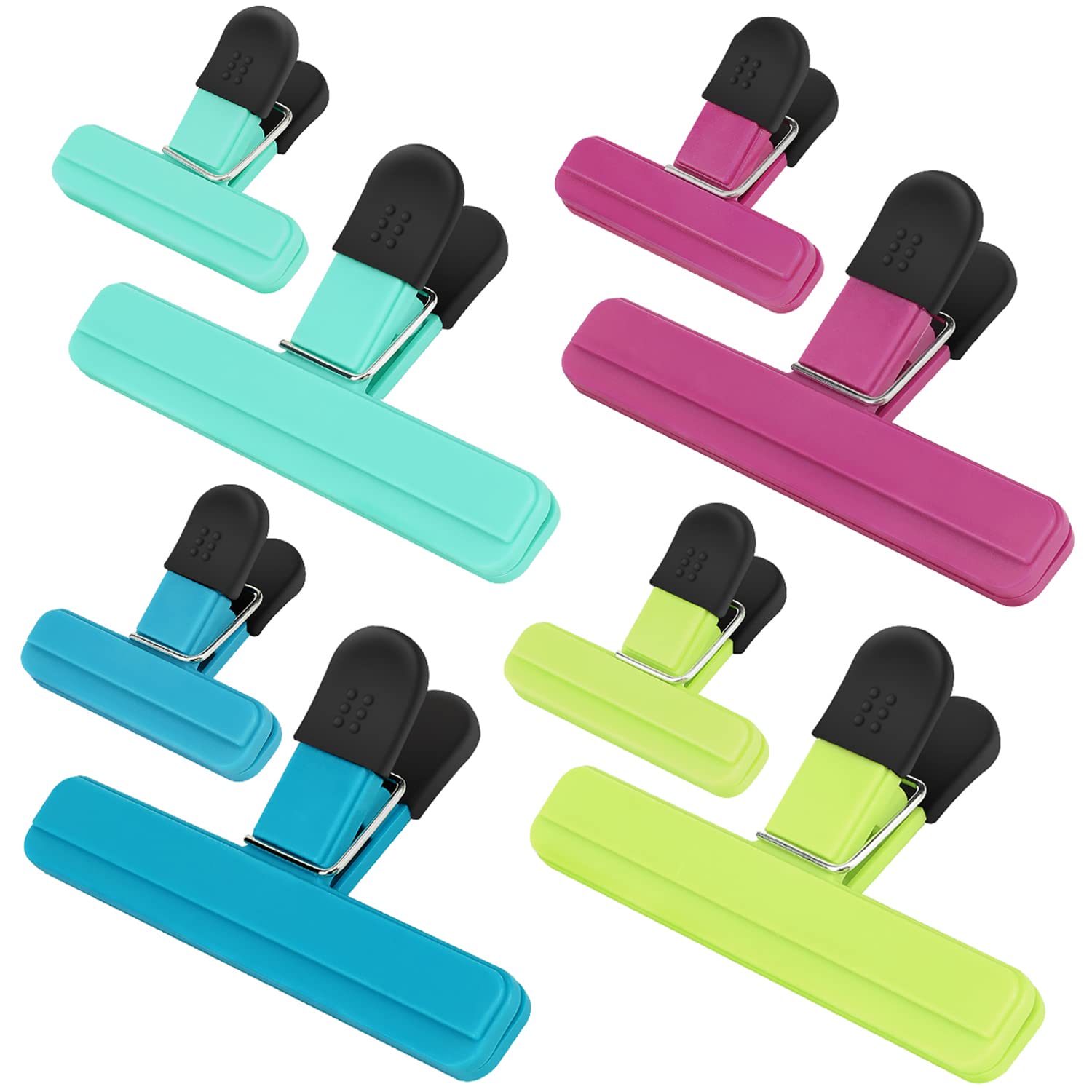 Photo 1 of TACGEA Chip Clips, 8 Pack Food Clips, Upgrade Wide Open Bag Clips for Food Storage with Air Tight Seal Grip (4 x L, 4 x S)