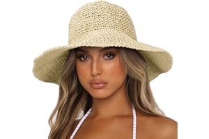 Sydbecs Womens Sun Hats Wide Brim Summer Beach Hat for Women Foldable Travel Straw Hat UPF50+