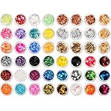 BBTO 48 Sets Nail Chunky Glitter Sequins Foil Nail Chips Ice Mylar Shell Foil Slice Mixed Nail Art Decorations