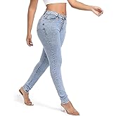 FISCLOSIN Womens High Waist Stretch Jeans 5 Button Push Up Butt Lifting Skinny Colombian Jeans