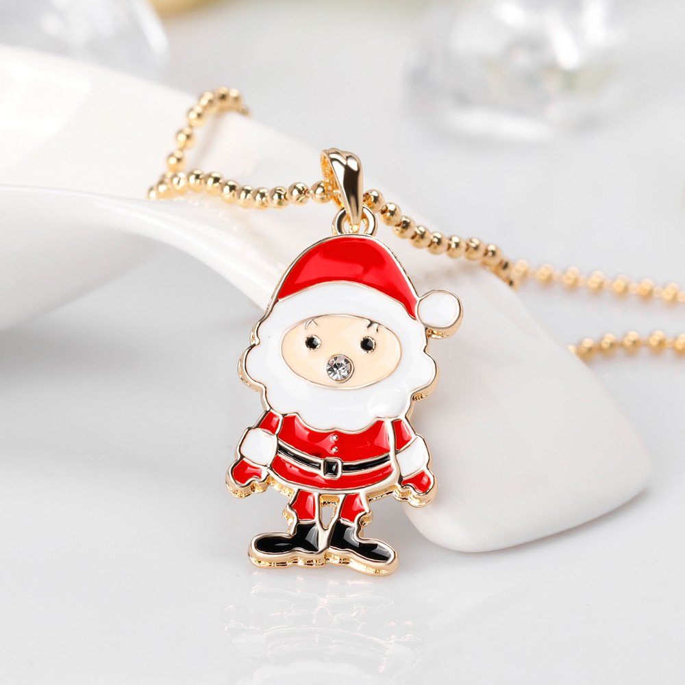 Christmas Fashion Necklace Enamel Santa Clause Pendant Girls Necklace Gold Plated Necklace Chain for Teen Girls Unisex Children