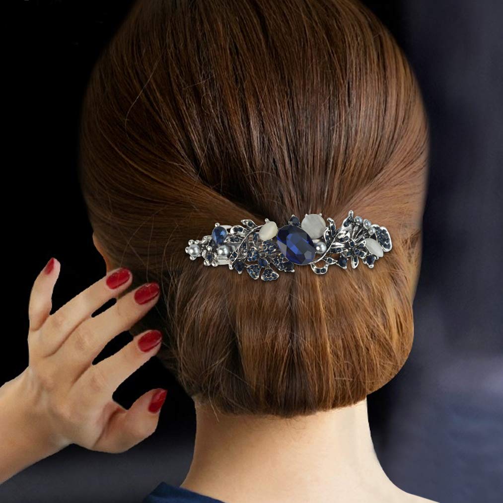 mifengda 5 Pieces Crystal Rhinestones Hair Barrettes Fashion Girls Small Crystal Hairpins Flower Butterfly French Clip Vintage Hair Clips Bridal Wedding Hairpins Jewelry Accessory for Women or Girls
