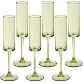 6 Pieces Green Champagne Flutes 6 OZ Straight Sided Wine Glasses Champagne Long Stem Drinking Colored Glasses,Set of 6 Hand Blown Champagne Flutes Goblets for Wedding Cocktail Cups,Cava, Prosecco
