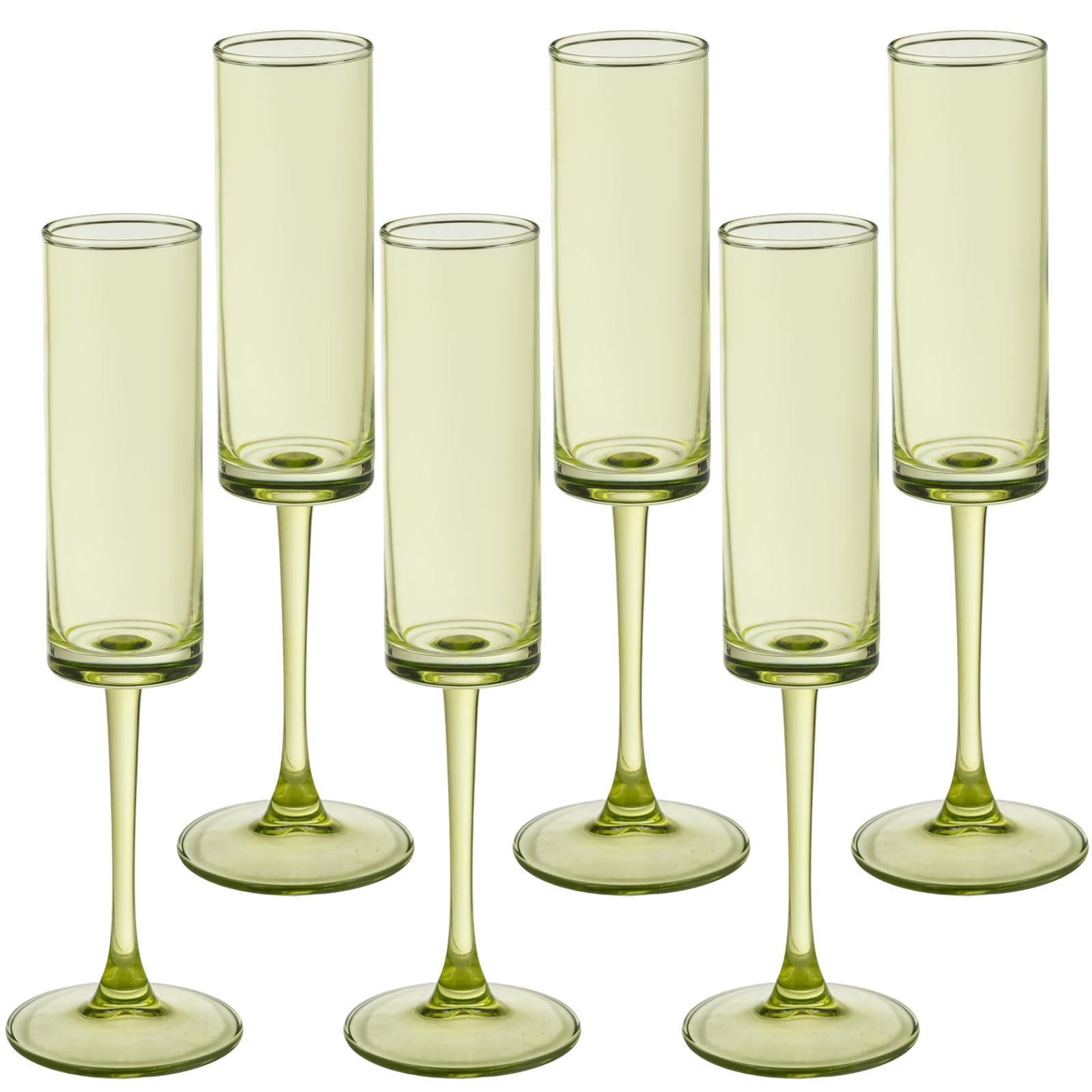 Photo 1 of 6 Pieces Green Champagne Flutes 6 OZ Straight Sided Wine Glasses Champagne Long Stem Drinking Colored Glasses,Set of 6 Hand Blown Champagne Flutes Goblets for Wedding Cocktail Cups,Cava, Prosecco