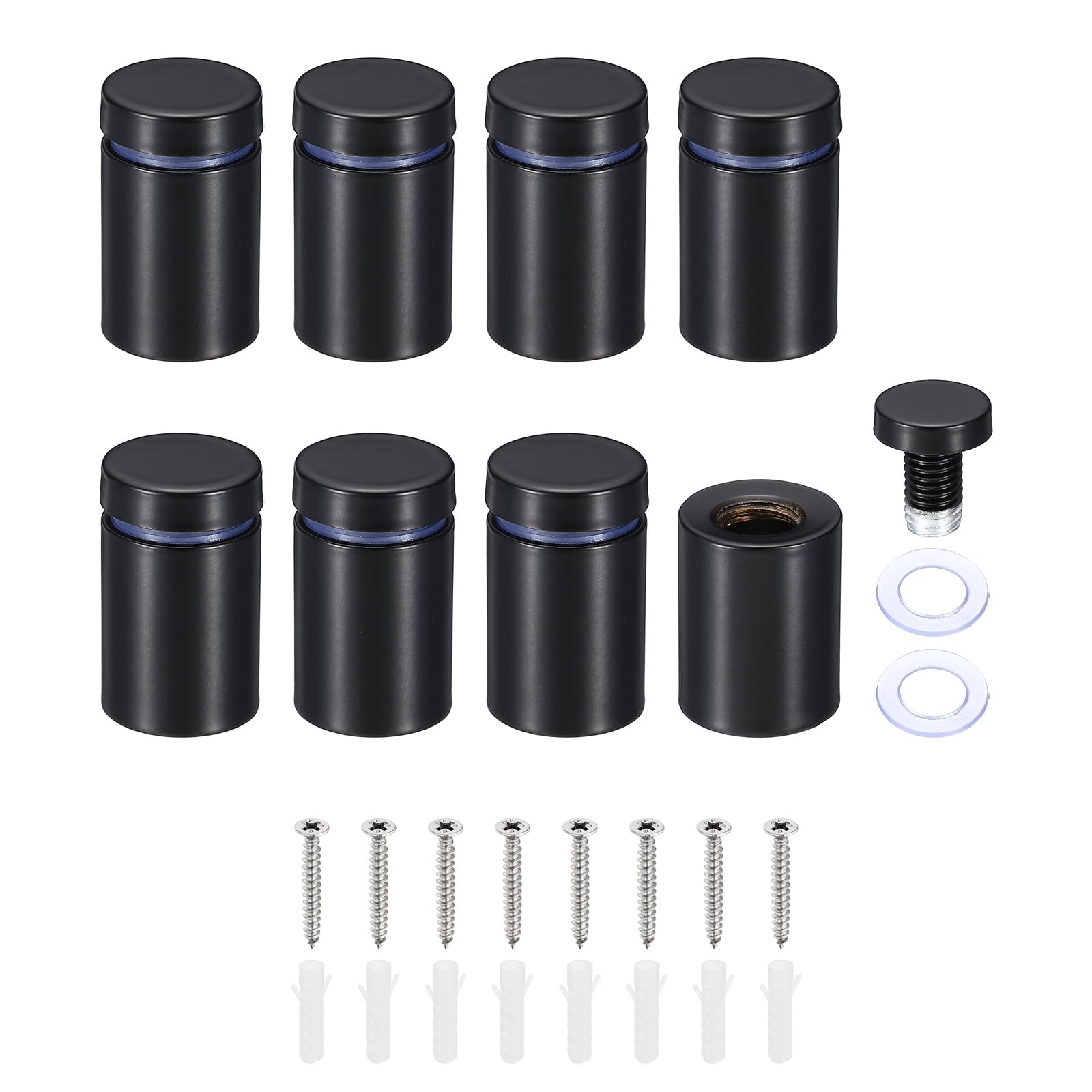 PATIKIL 3/4 x 1.2 Inch Sign Standoff Screws, 8 Set Stainless Steel Wall Standoff Mounting Hardware Advertising Glass Nail for Hanging Acrylic Picture Frame Acrylic Panel, Black