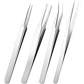 4PCS Precision Tweezers Set, Professional Pointed Long Bent Stainless Steel Tweezers for Craft, Soldering, Model, Jewelry Too