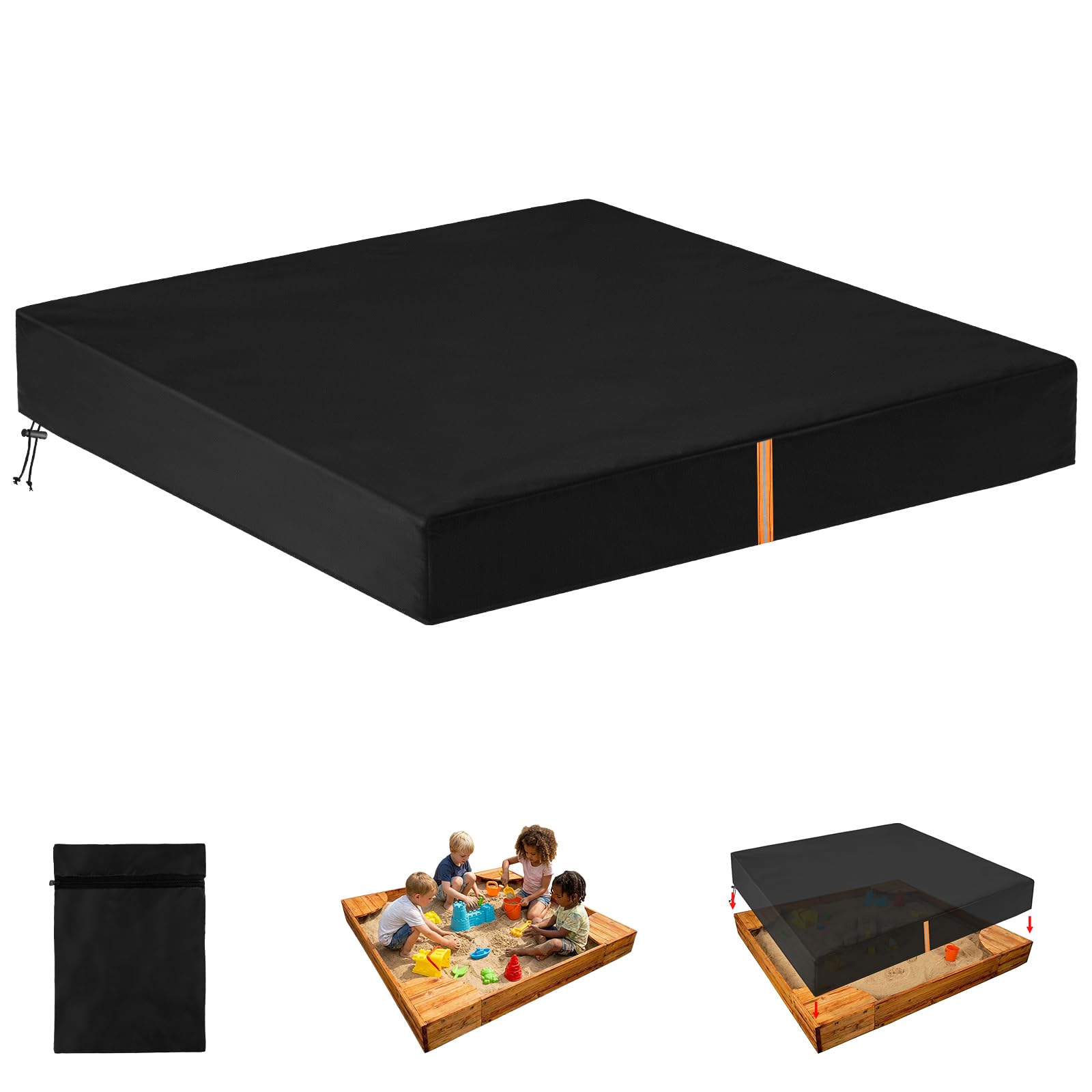 AOOWU Sandbox Cover Square, Waterproof Sand Pit Cover Dustproof Protection, Sandpit Pool Covers, Sandbox Canopy with Drawstring, Garden Sandbox Cover for Garden Pool Furniture (200x200x20cm)